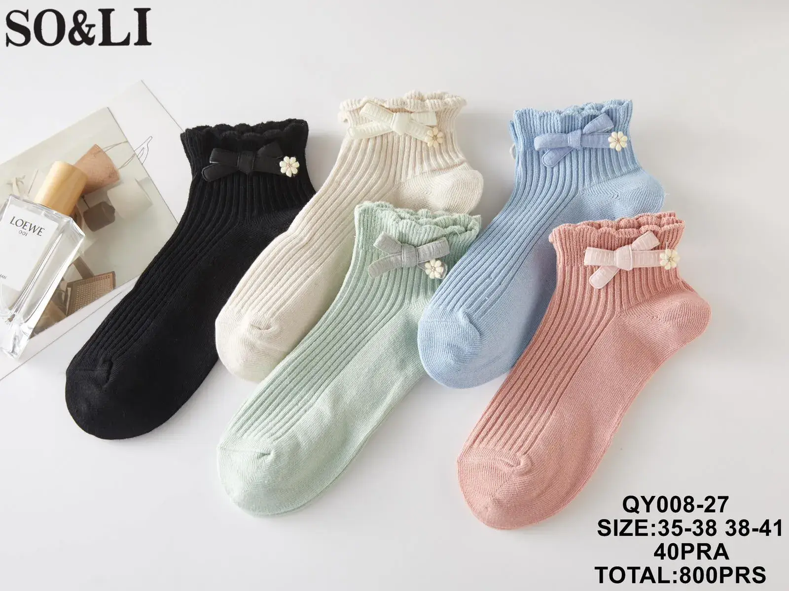 Skarpetki damskie SO&LI z falbanką QY008-27 roz. 35-38/38-41
