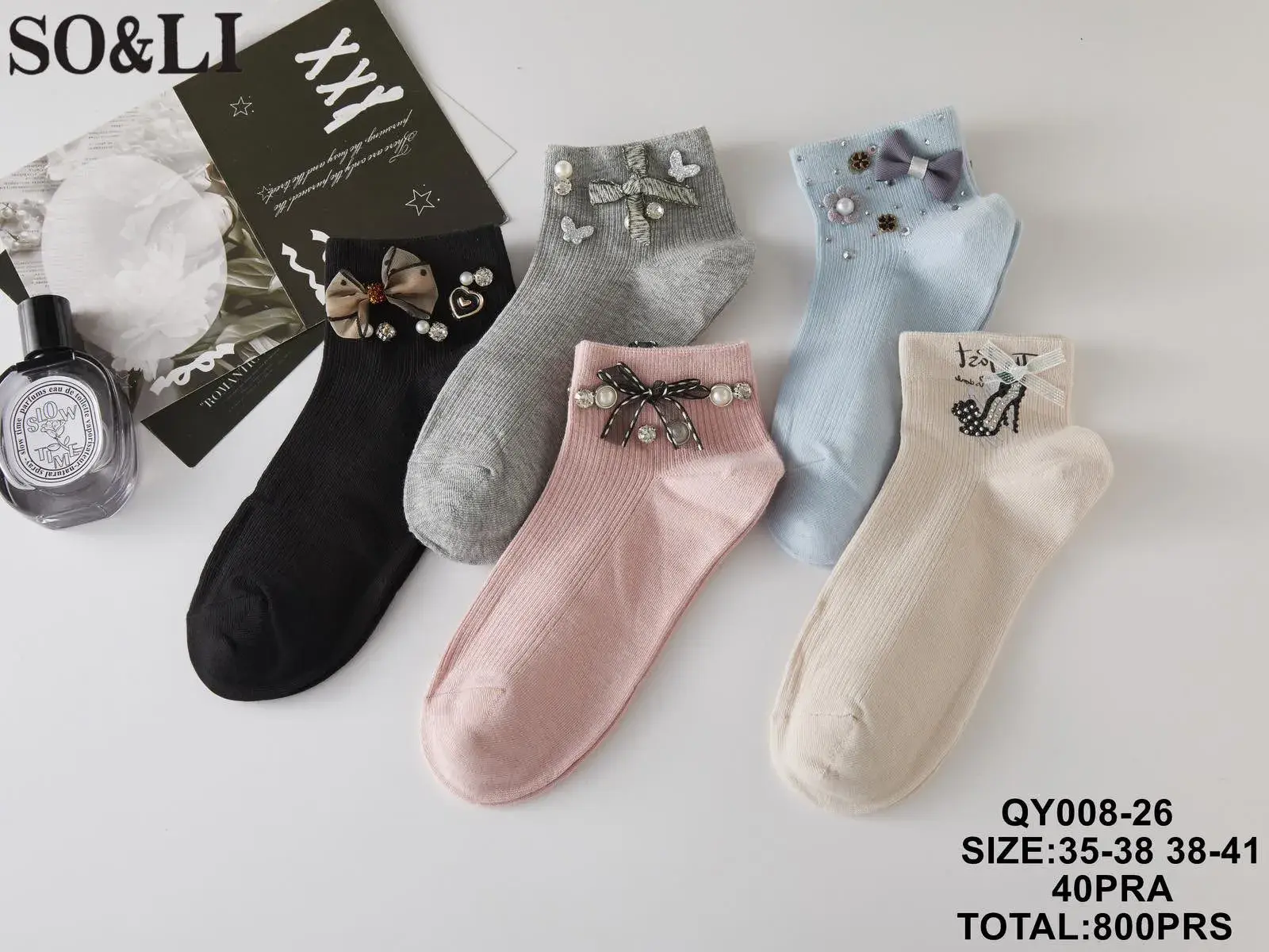 Skarpetki damskie z ozdobami QY008-26 rozmiar 35-38/40-41