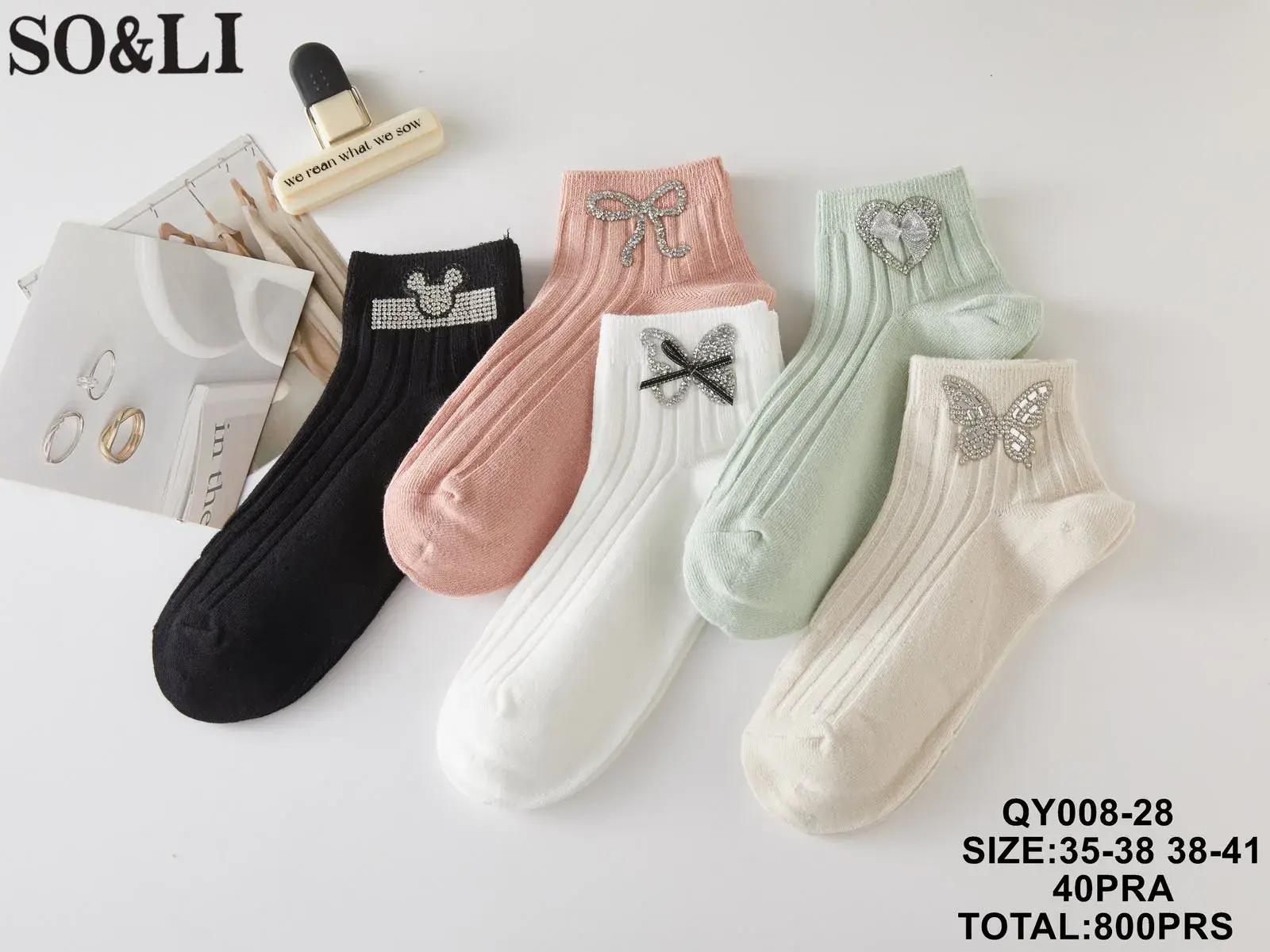 Skarpetki damskie SO&LI z ozdobami kryształkami roz. 35-38/38-41