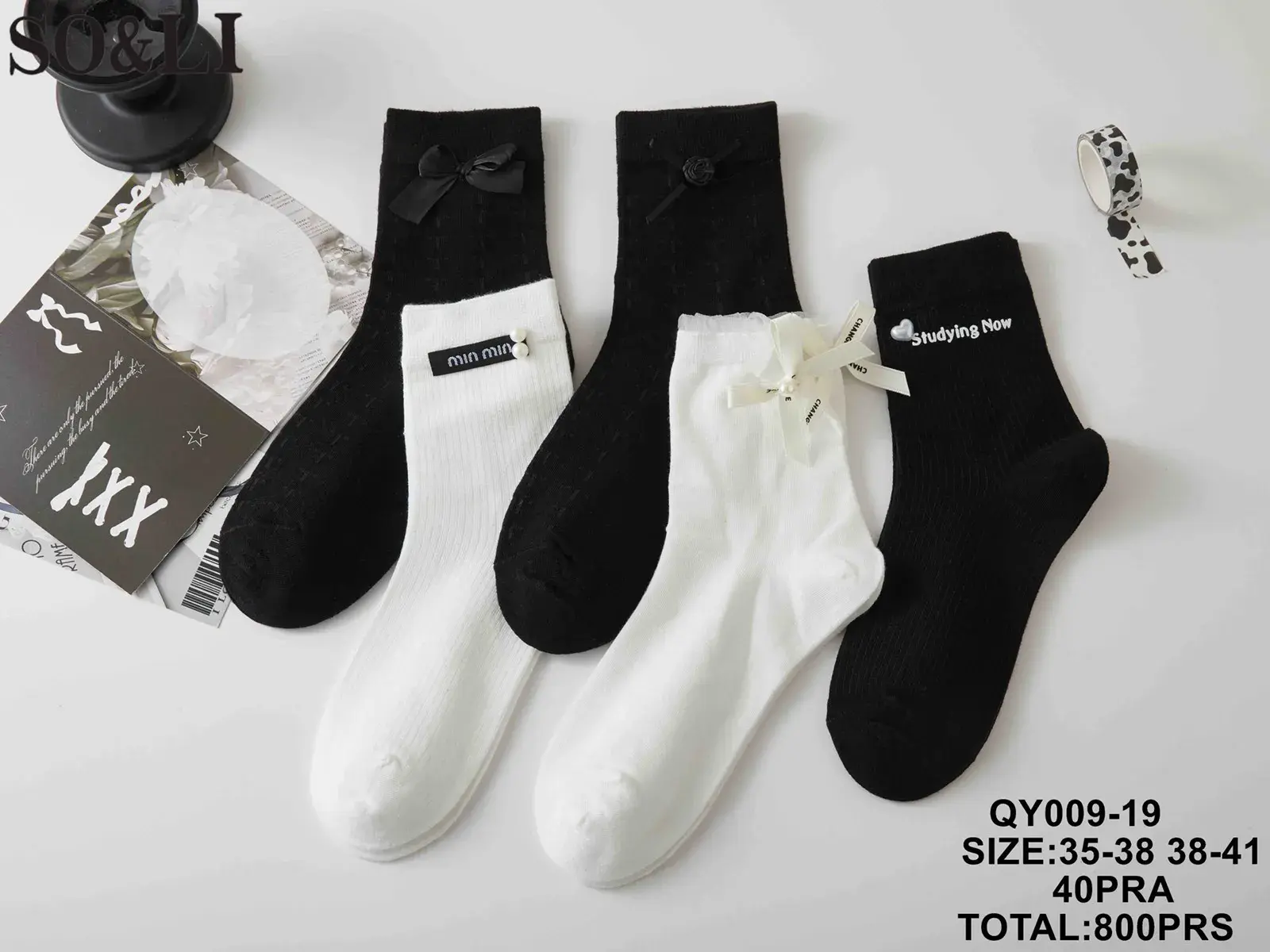 Skarpetki damskie z kokardą QY009-19 rozmiar 35-38/39-41