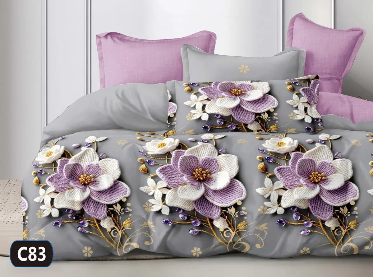 Komplet pościeli 5D Milano 160x200 szaro-fioletowy 4-częściowy satyna-bawełna