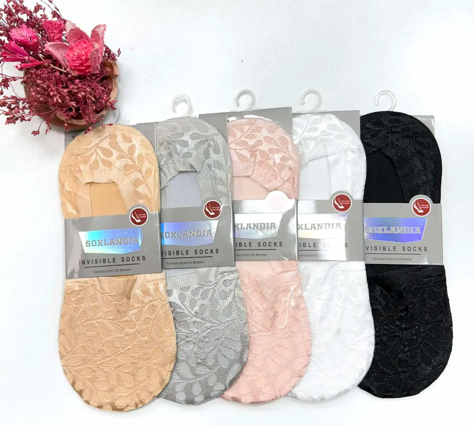 Skarpetki damskie invisible lace Bolandia 5 kolorów