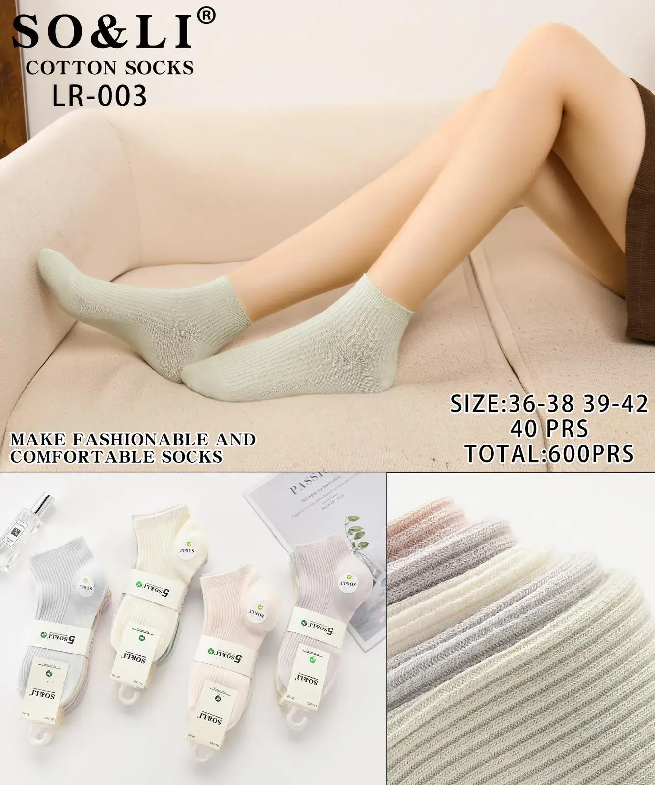 Skarpetki damskie bawełniane SO&LI LR-003, 40 szt
