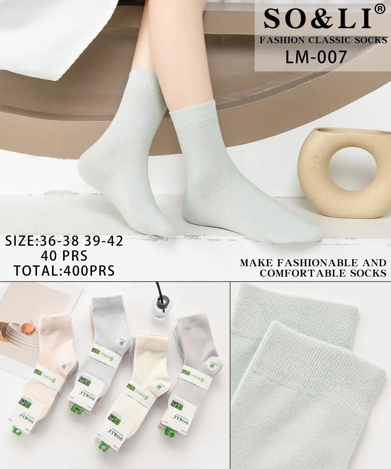 Skarpetki damskie SOL&L Fashion LM-007 sz 36-42, 40 szt
