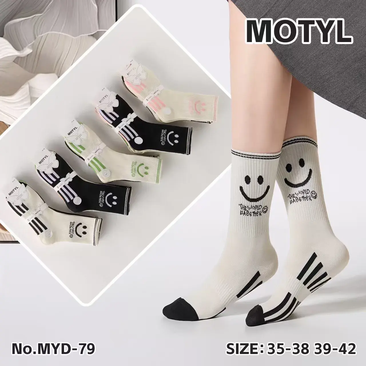 Skarpetki damskie Mototyl z emotikonami, rozmiar 35-42, 5 par