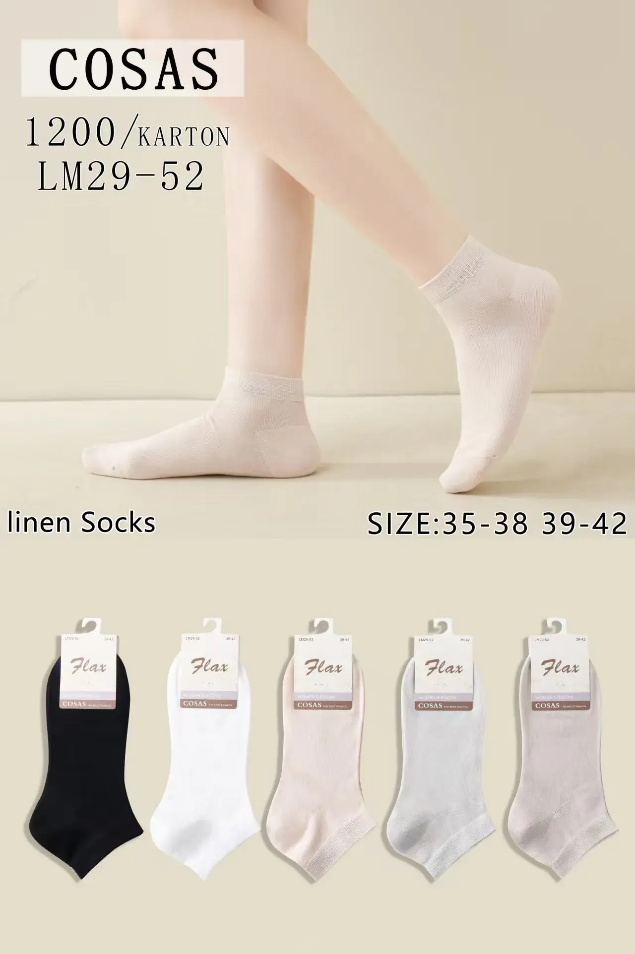 Skarpetki damskie COSASAS Size 35-38/39-42 beżowe/czarne/białe