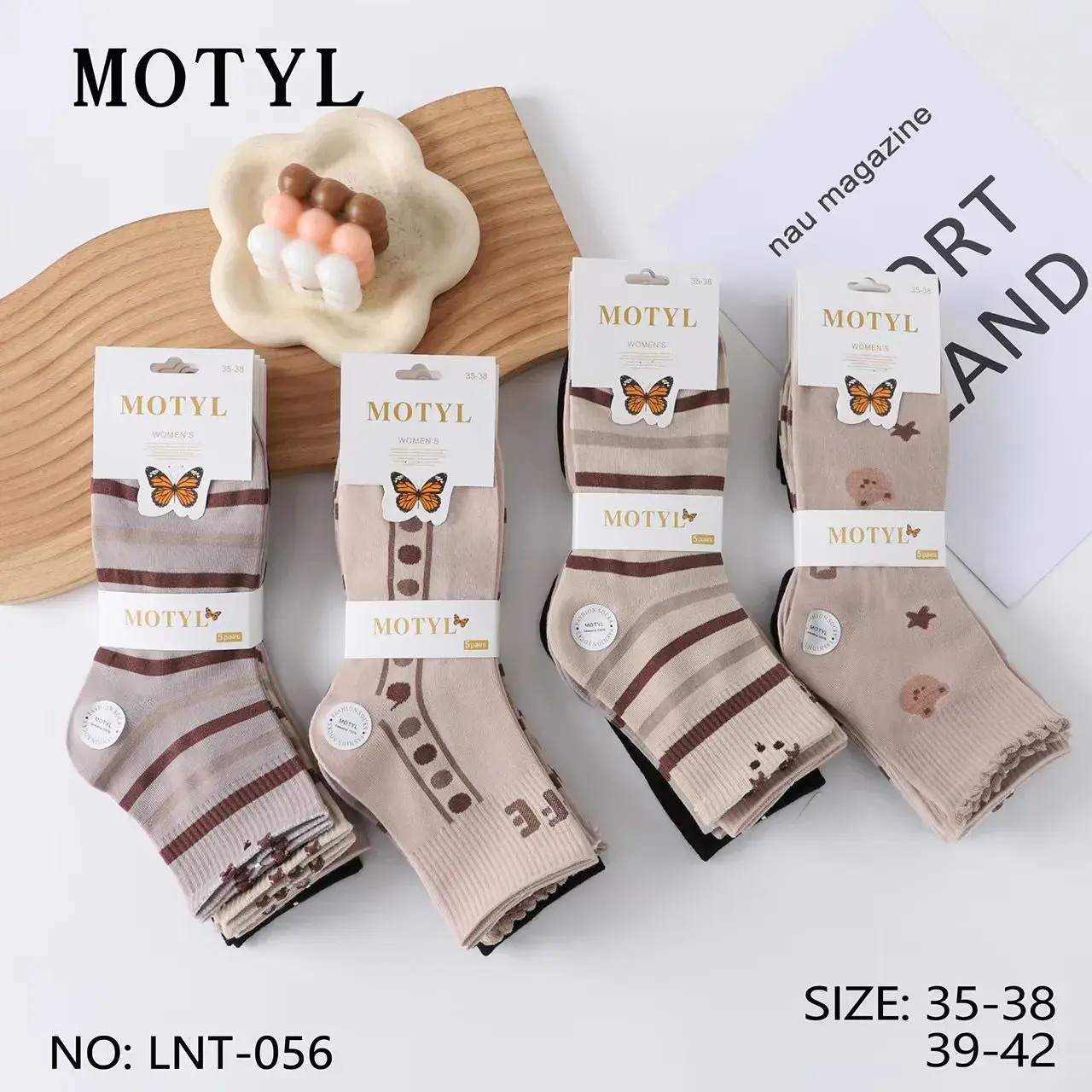 Skarpetki damskie Motyl beżowo-brązowe roz. 35-38 LNT-056