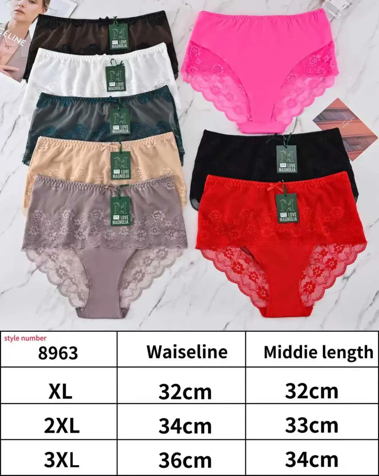 Majtki damskie koronkowe XL-3XL, 8 kolorów