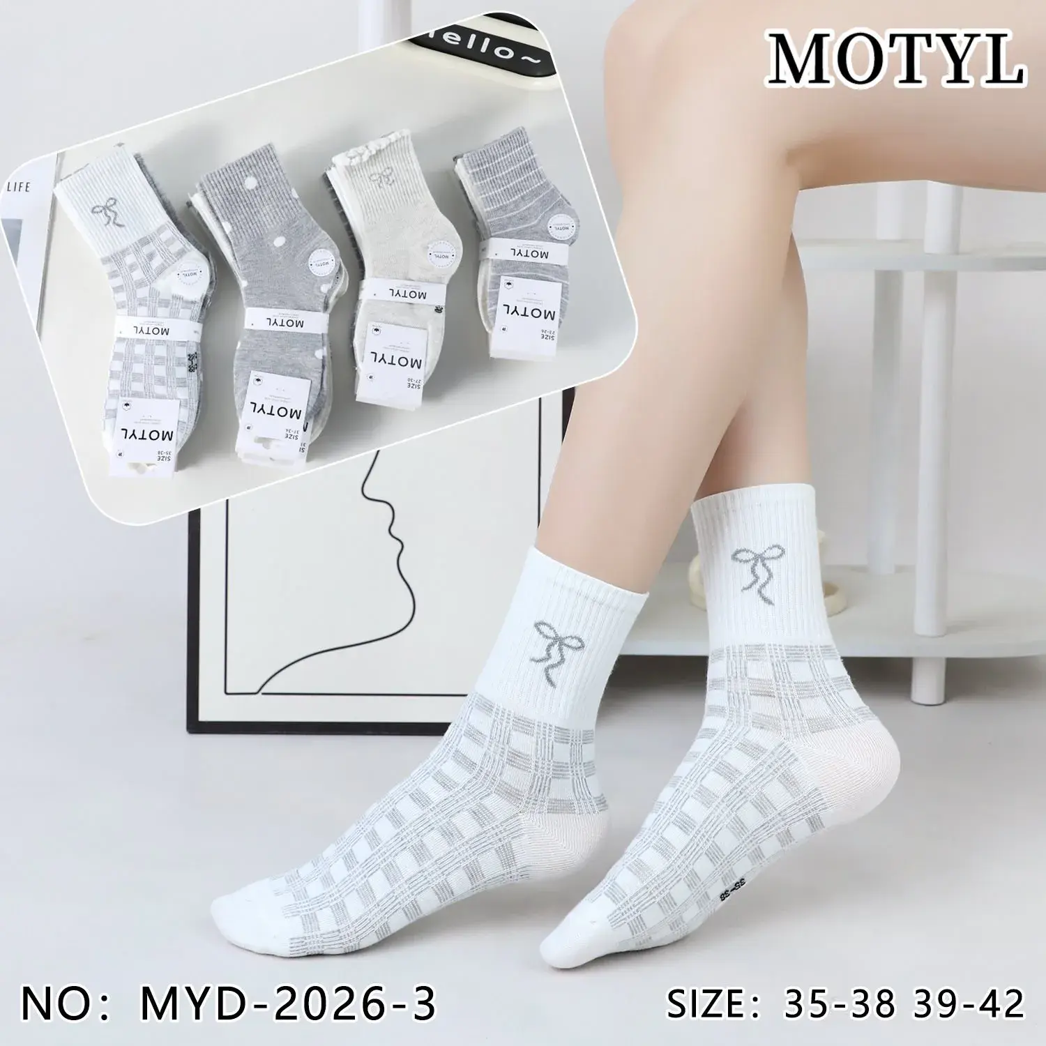Skarpetki damskie motylkowe szare 4 pary NO: MYD-2026-3