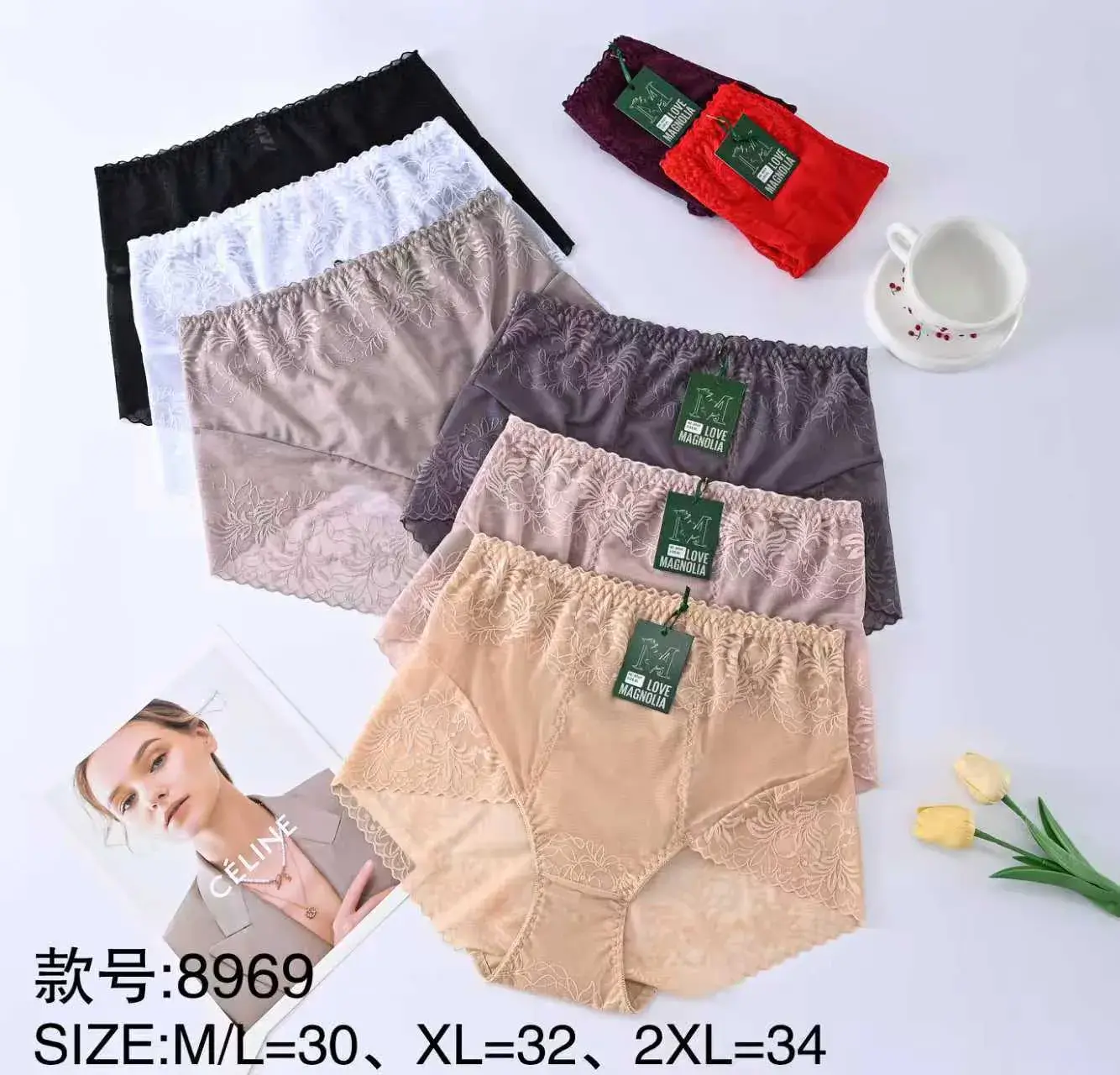 Majtki damskie koronkowe M/L-30, XL-32, 2XL-34, 4 kolory
