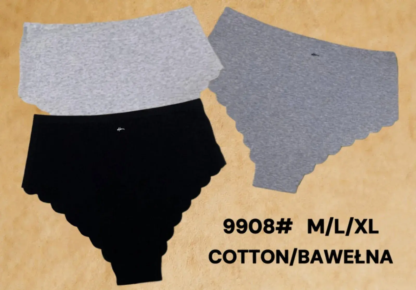 Majtki damskie bawełniane szare i czarne M/L XL 9908#