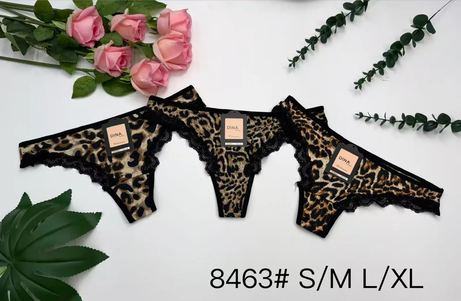 Stringi damskie leopard wzór S/M L/XL 8463