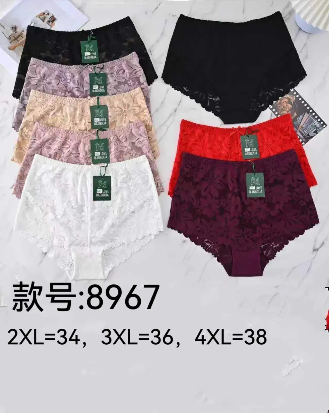 Majtki damskie koronkowe L-34, 3XL-36, 4XL-38, 8 szt.