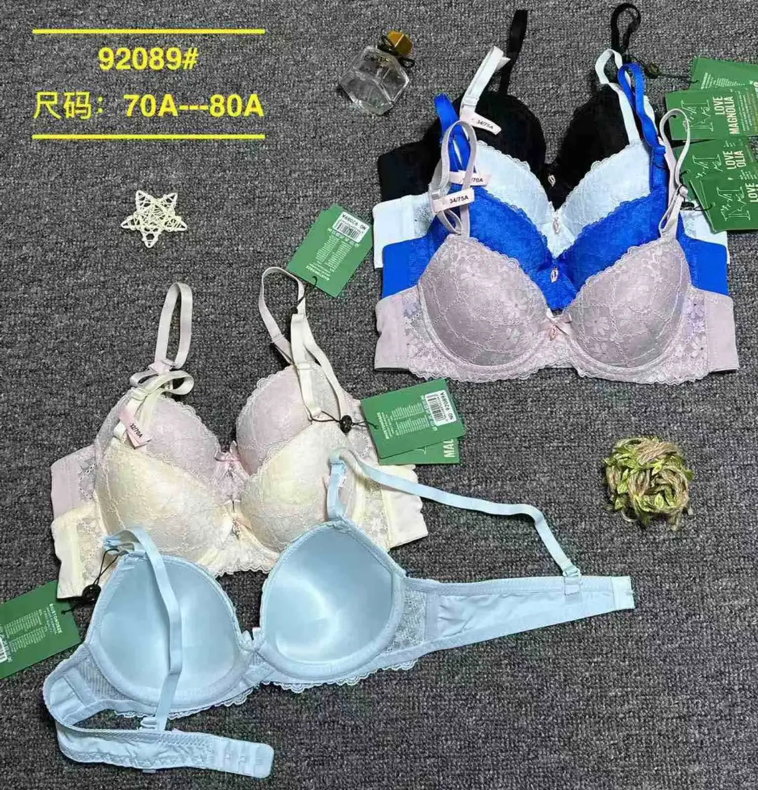 Biustonosz damski koronkowy 70A-80A czarny/biały/niebieski