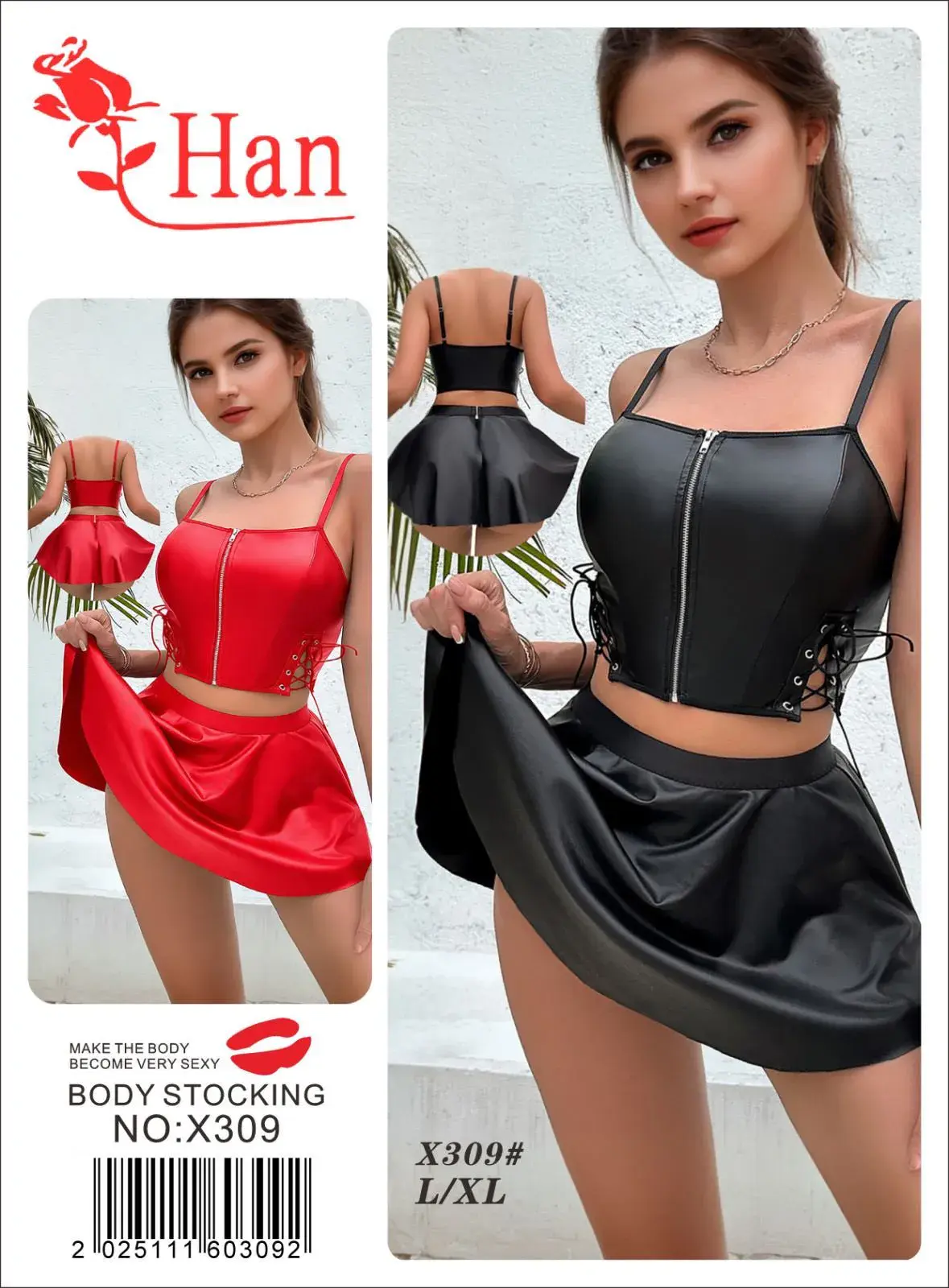 Pijama Damska Body Very Sexy Stocking Czerwona/Czarna XL