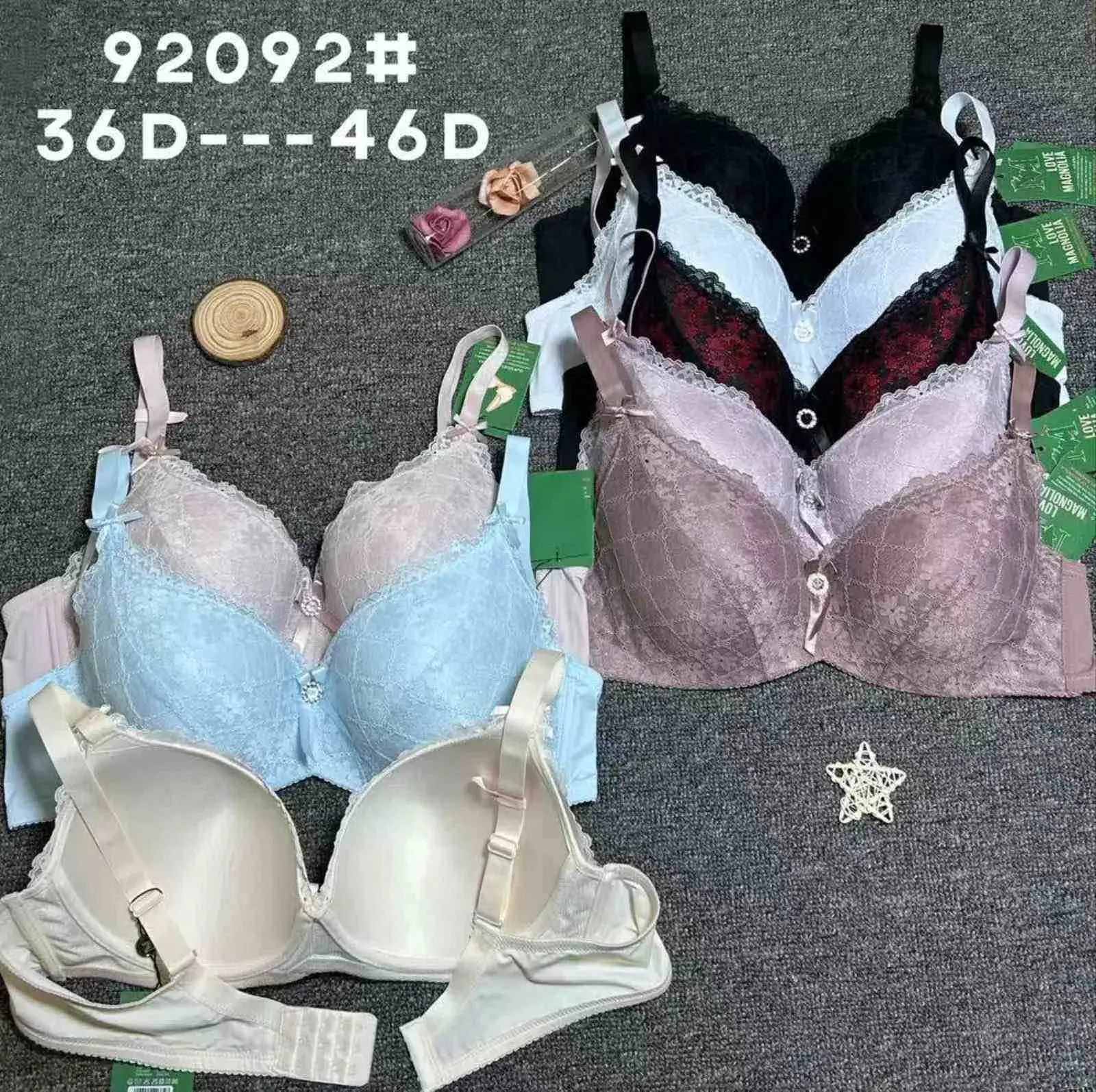 Biustonosz damski push-up 36D-46D czarny różowy beżowy
