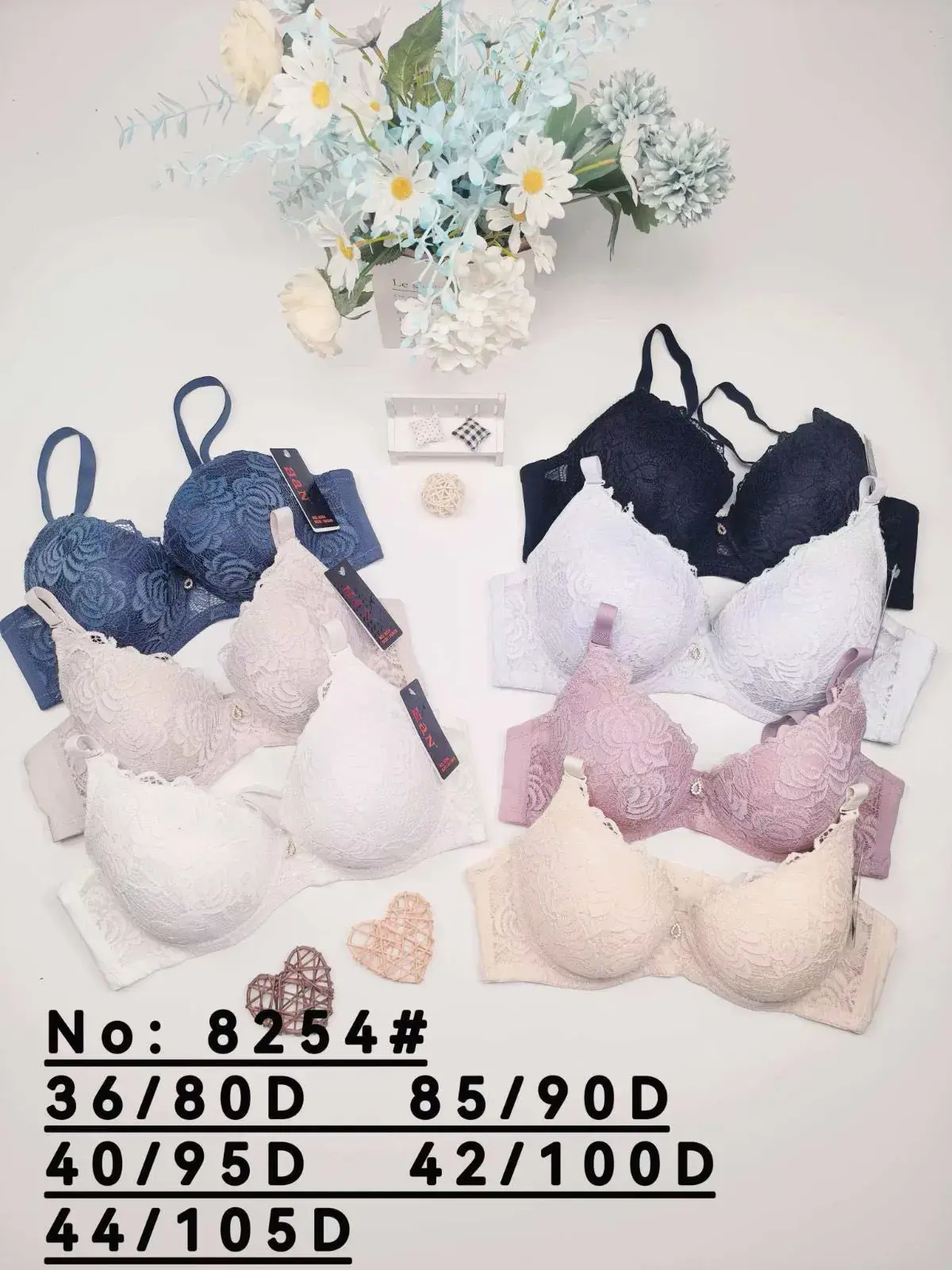 Biustonosz damski koronkowy 36/80D-44/105D granat/czarny/biały/różowy