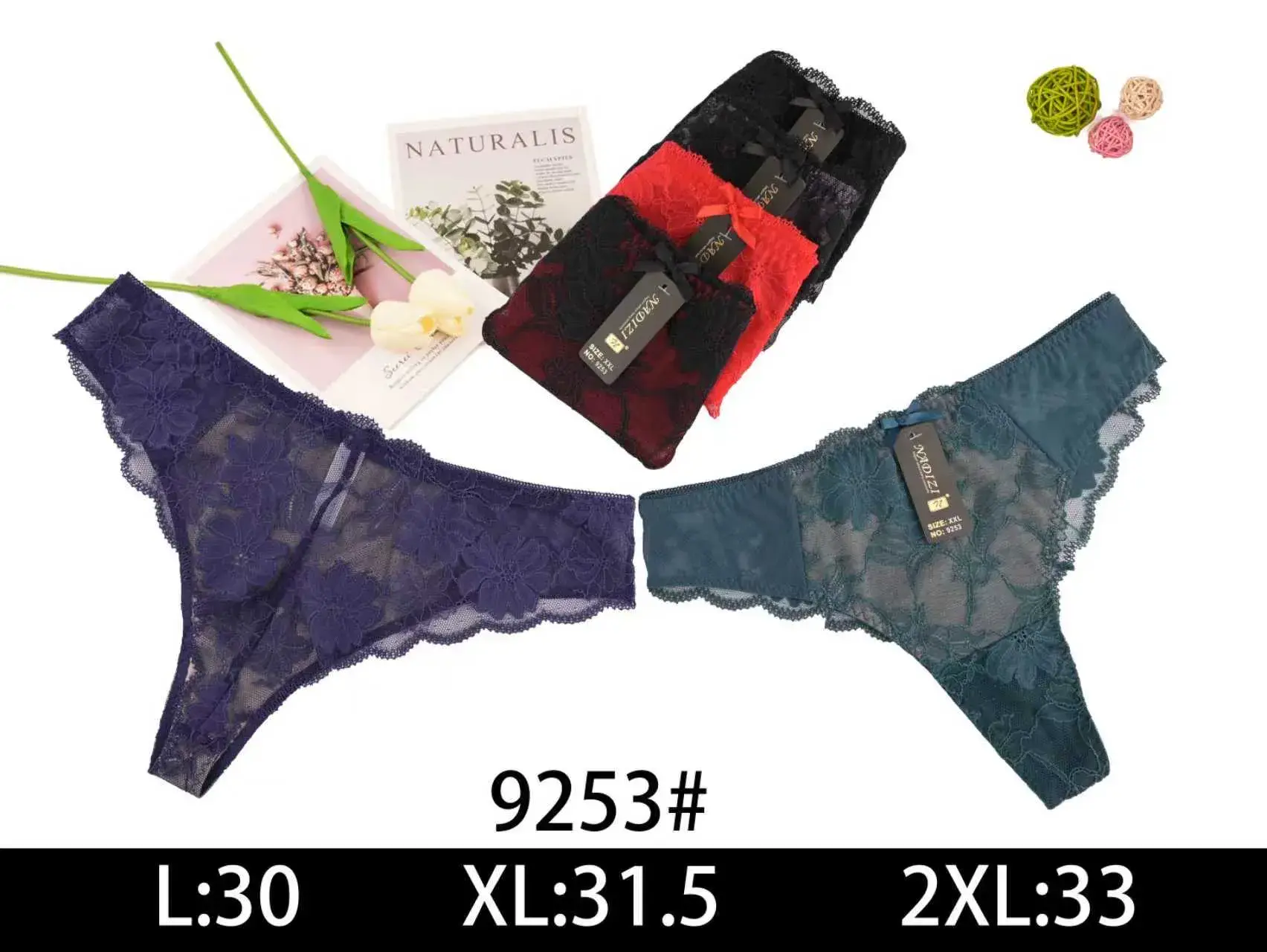 Majtki damskie koronkowe L:30 XL:31.5 2XL:33 3 szt/set