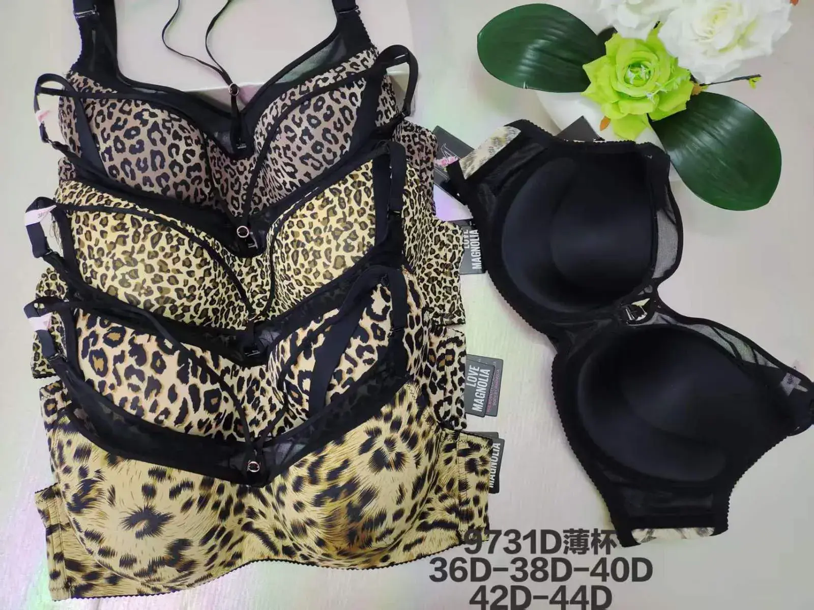 Biustonosz damski 36D-38D-40D 42D-44D wzór leopardo czarny