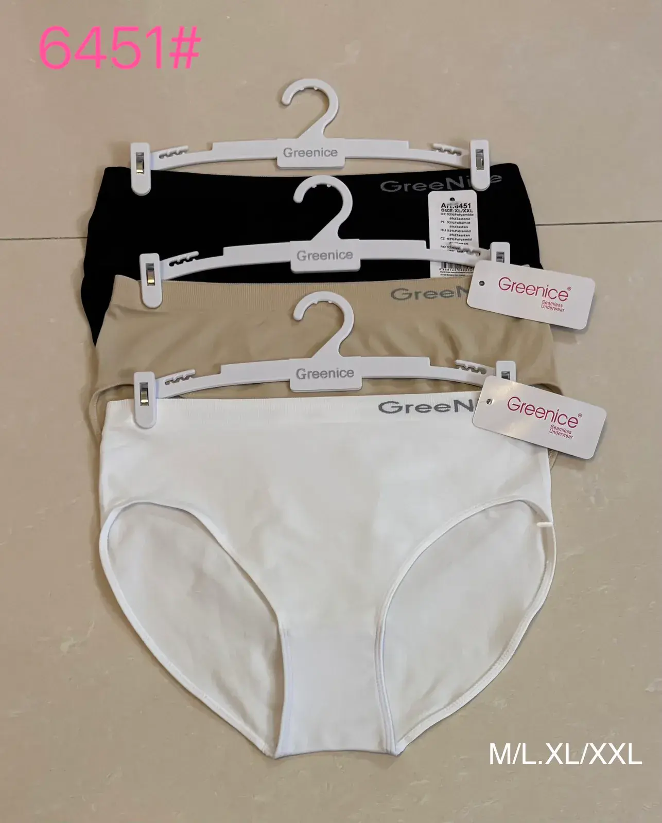 Majtki damskie Greenice ML L XL XXL 3 szt. czarny beż biały