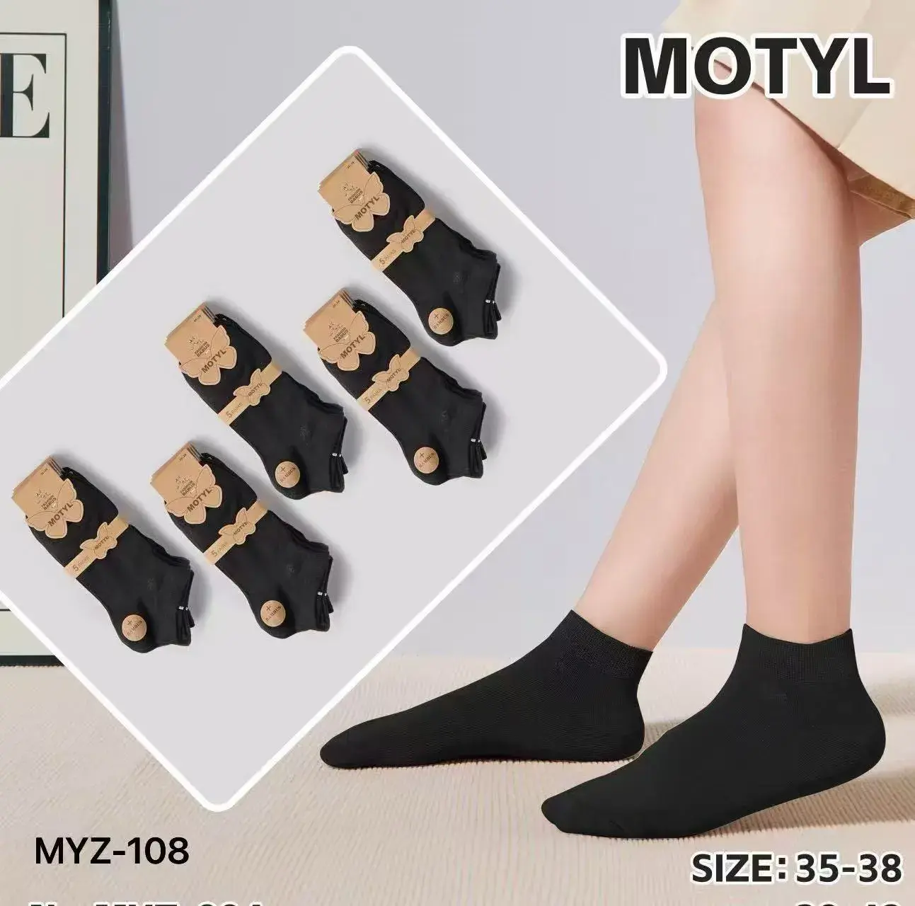 Skarpetki damskie czarne motyle rozmiar 35-38 MYZ-108