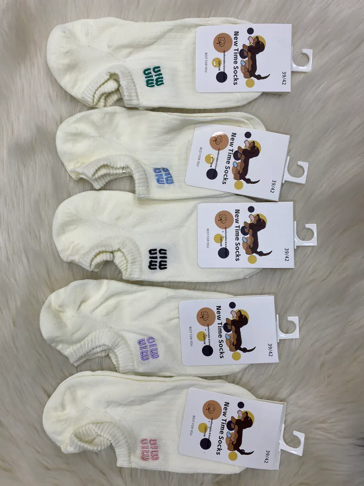 Skarpetki damskie Bean Time Socks, kremowe z nadrukami