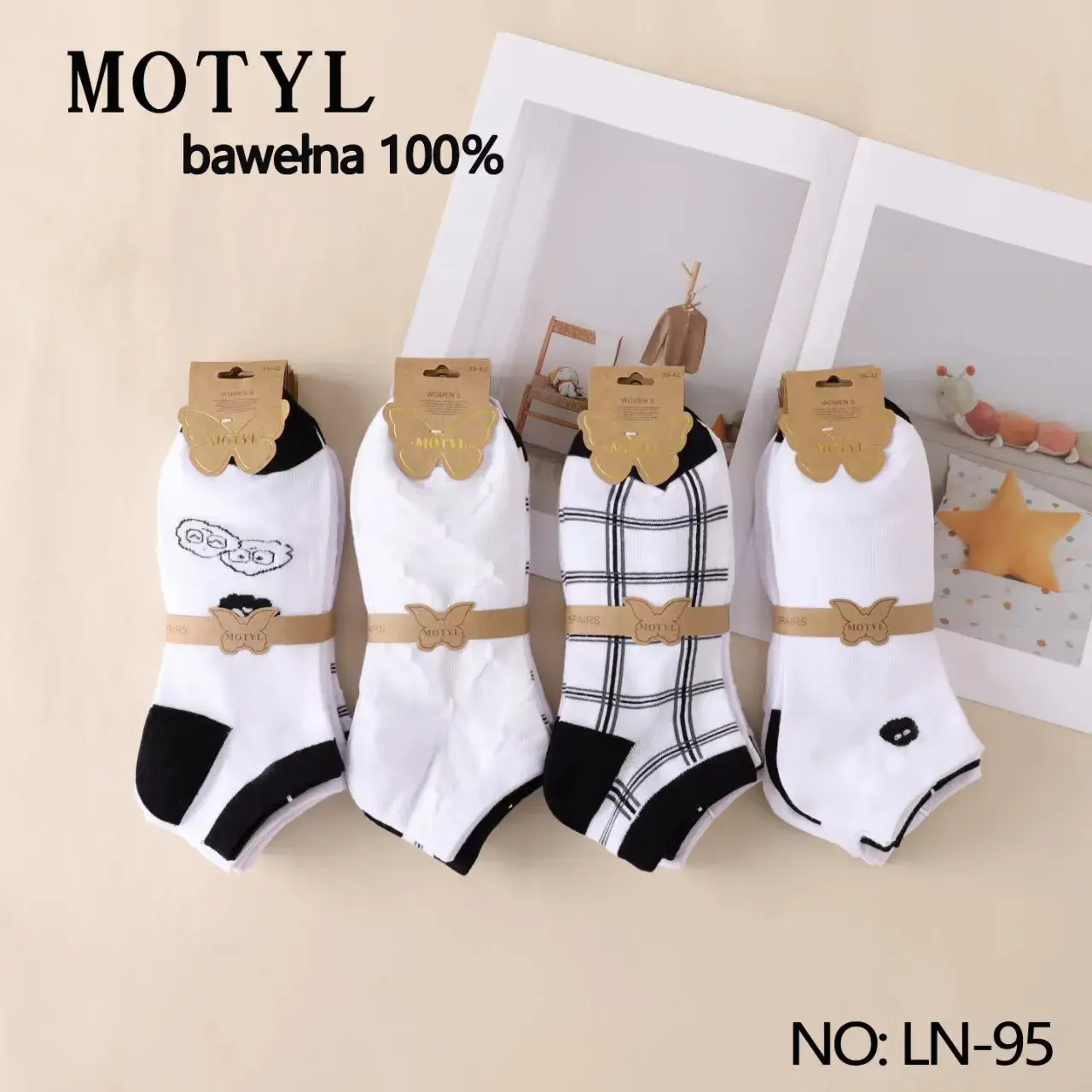 Skarpetki damskie motylek 100% bawełna NO.LN-95