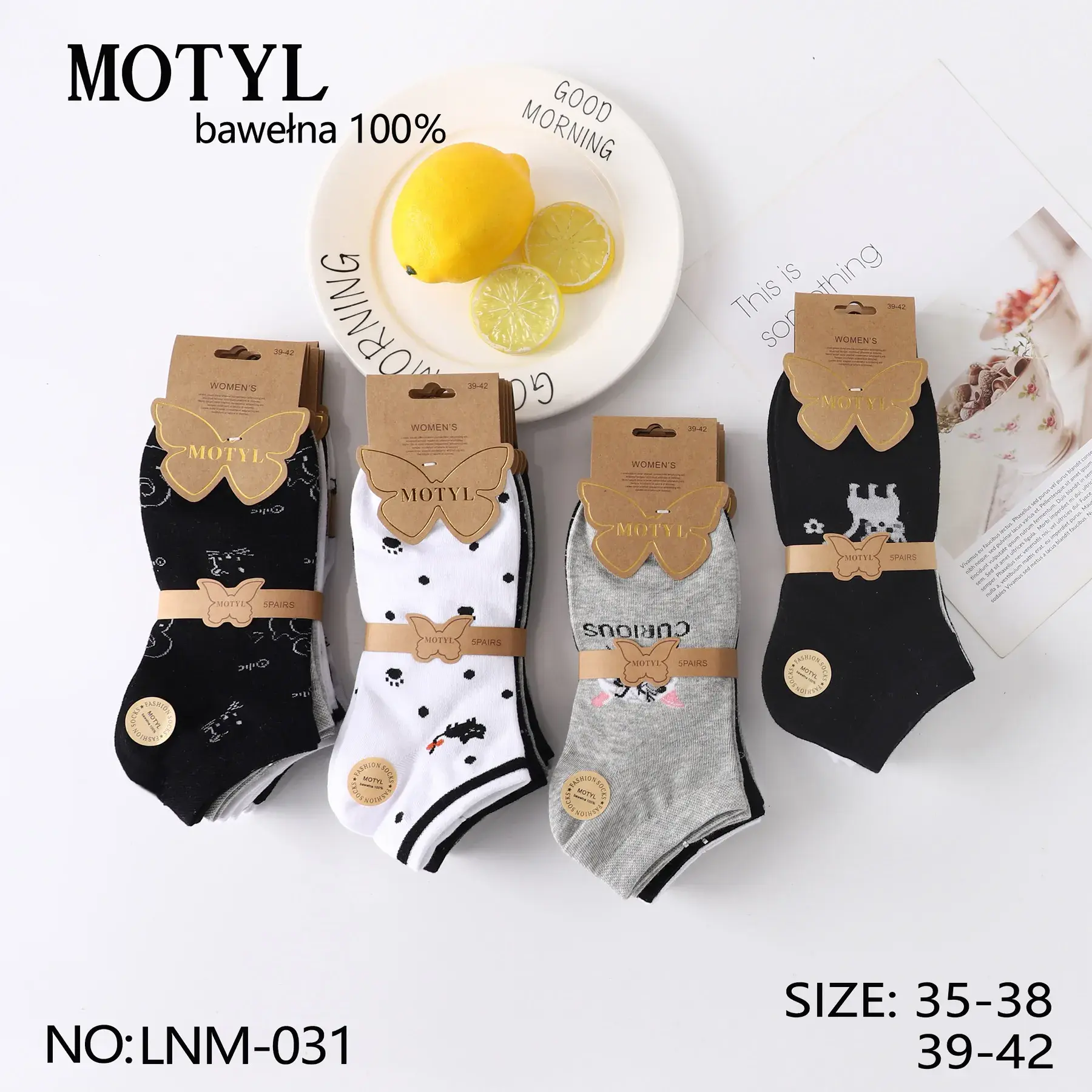 Skarpetki damskie Motyl 100% bawełna 5 par rozmiar