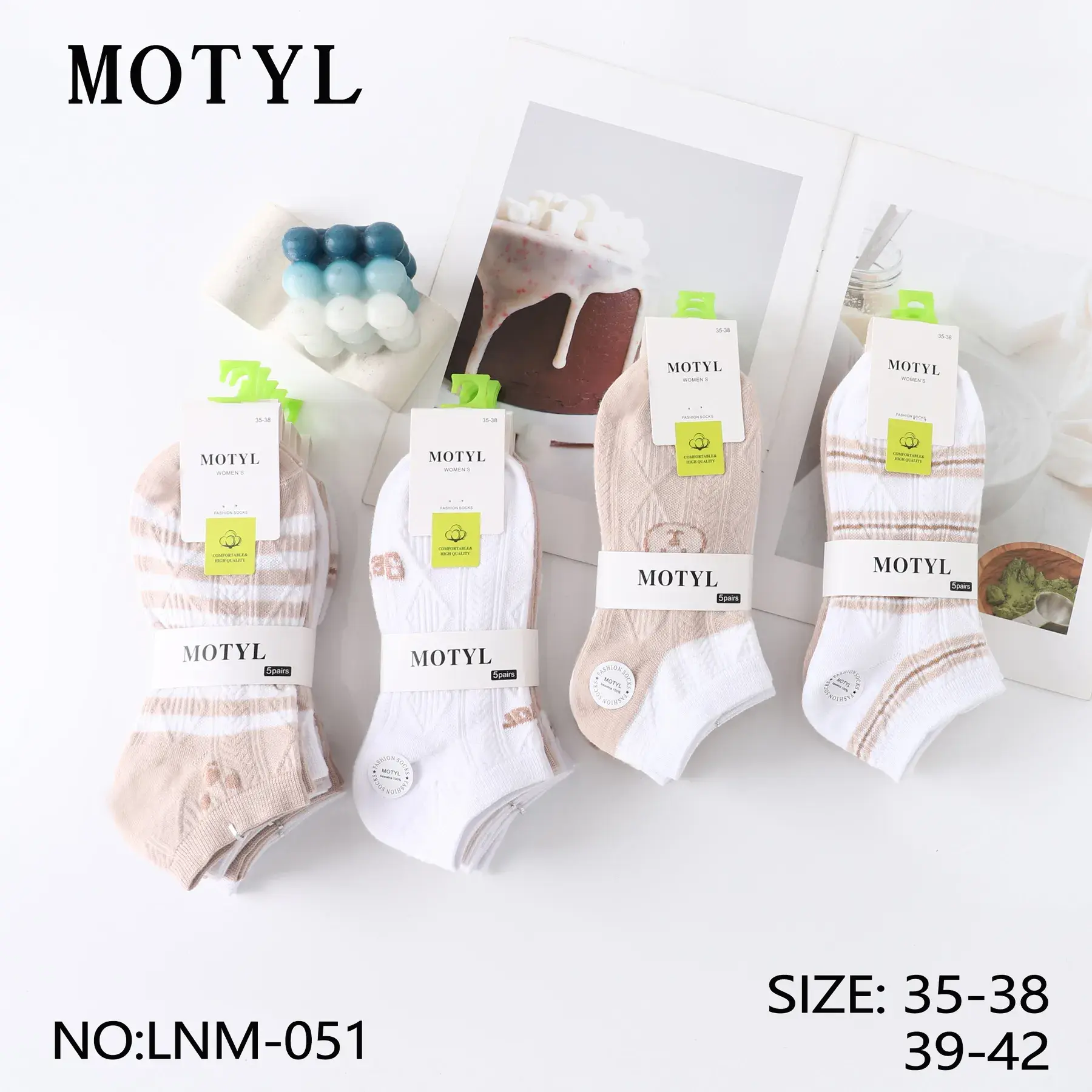 Skarpetki damskie Motyl zielone beżowe białe 35-38/39-42