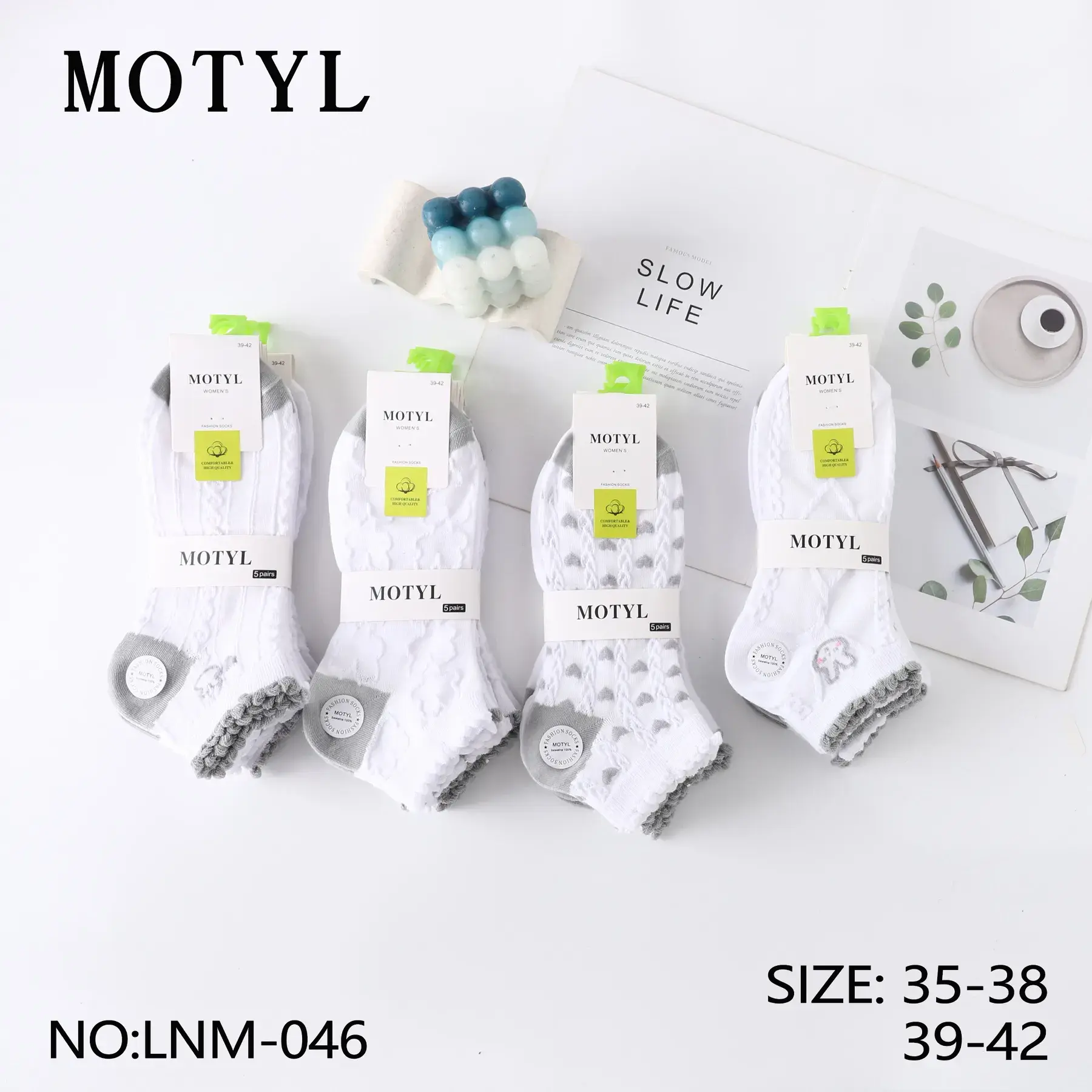 Skarpetki damskie Motyl białe z szarym 35-38/39-42