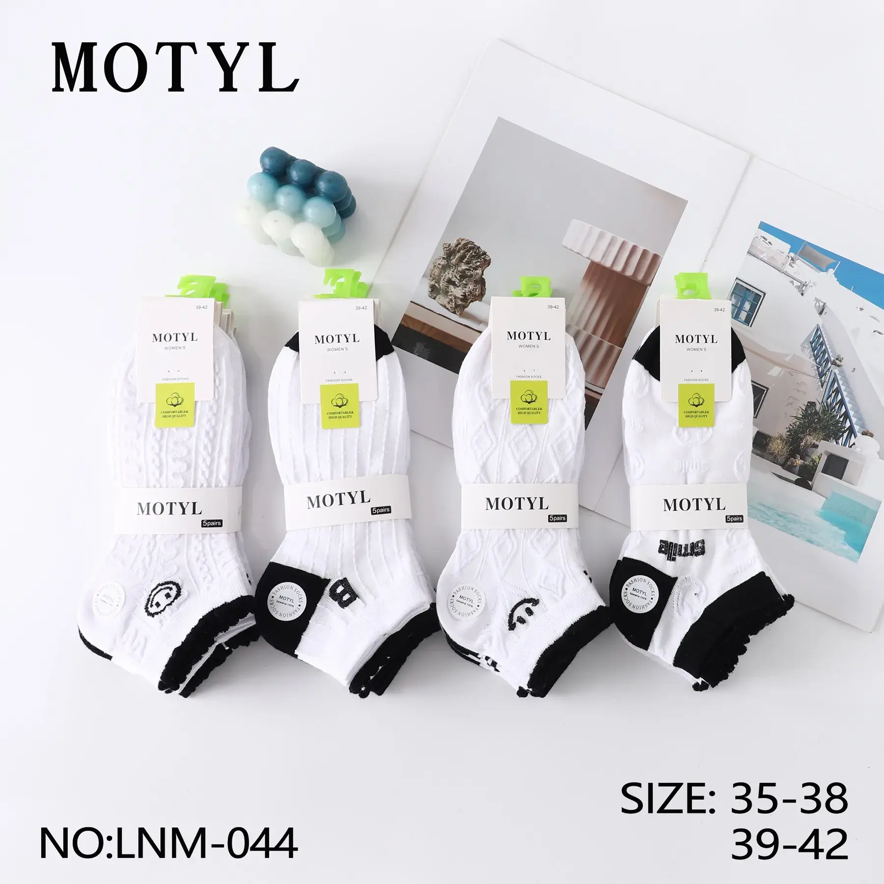 Skarpetki damskie Motyl biało-czarne roz. 35-38 i