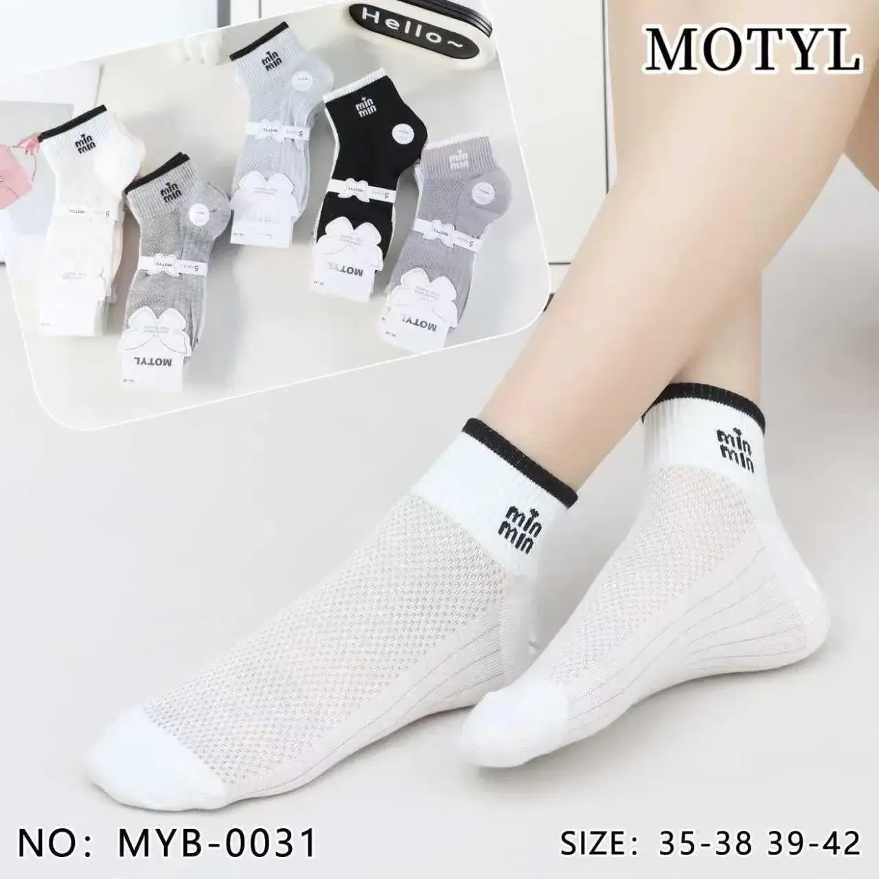 Skarpetki damskie motyle mini, biało-czarne, roz. 35-38/39-42