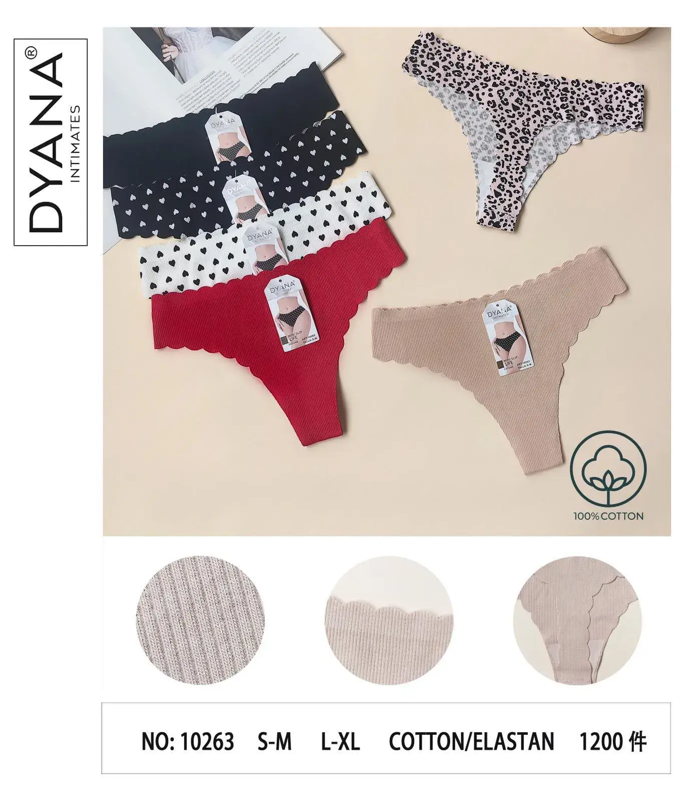 Majtki damskie DYNAS 100% bawełna S-L, NO-10263, 24 szt