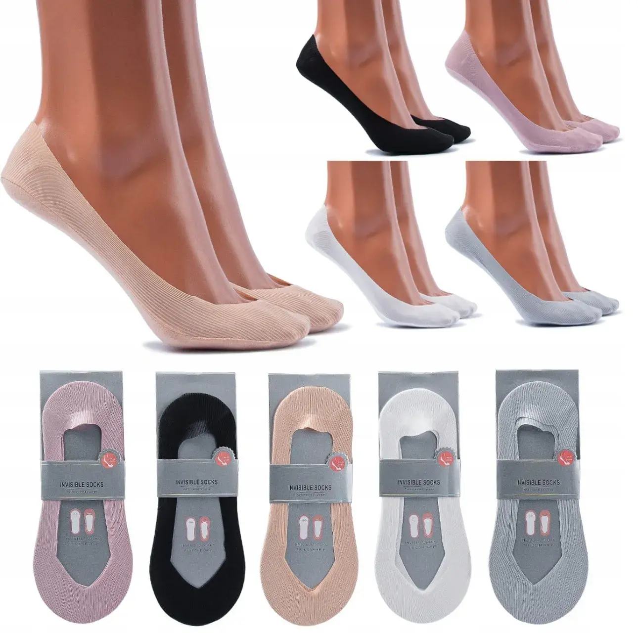 Skarpetki damskie stopki nude/black/white/grey/pink