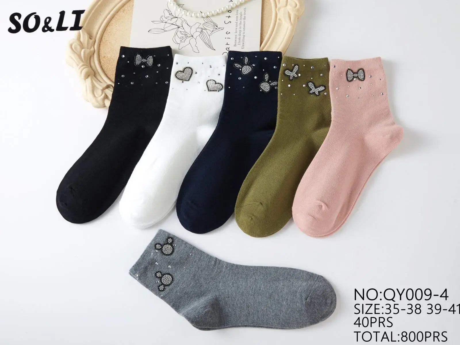 Skarpetki damskie SO&LI z aplikacjami, roz. 35-39/44, 40 szt