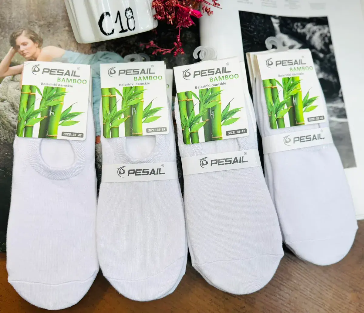 PESAIL Balerinki damskie z bambusa białe rozmiar 38-42