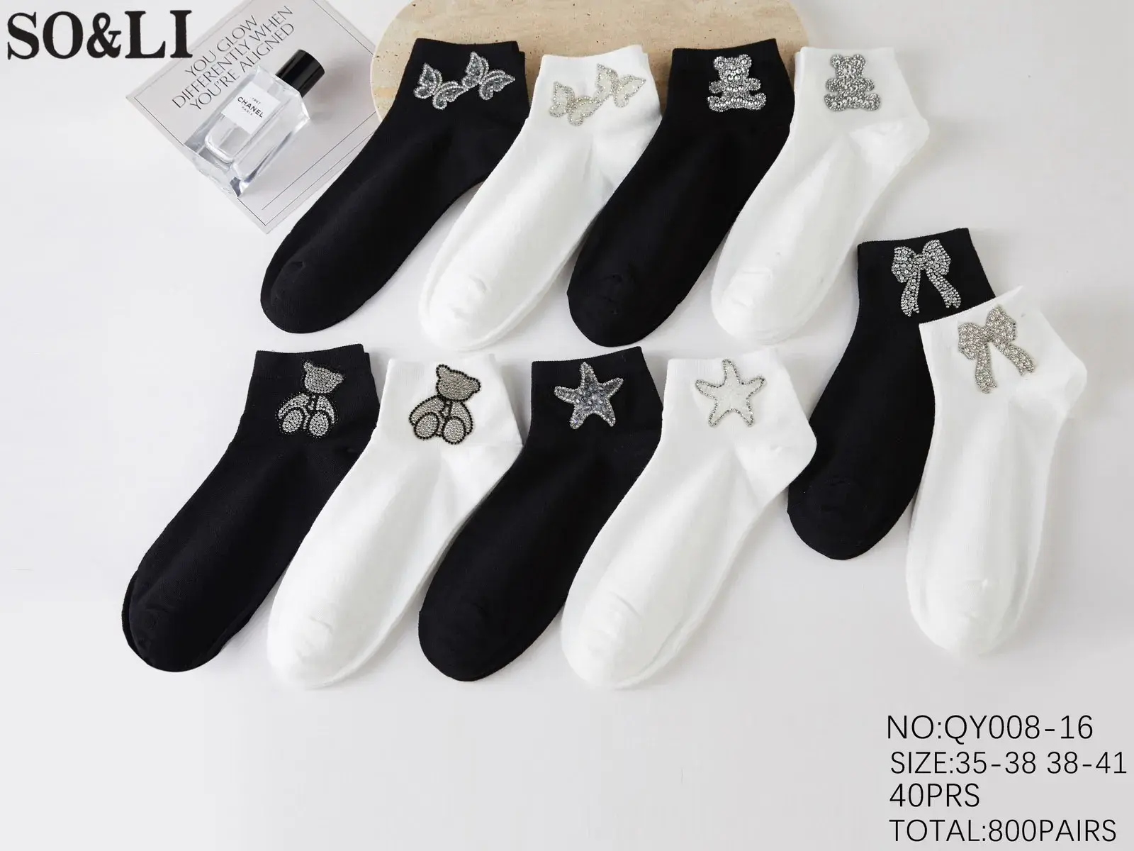 Skarpetki damskie z aplikacjami NO-QY008-16 roz. 35-38/38-41