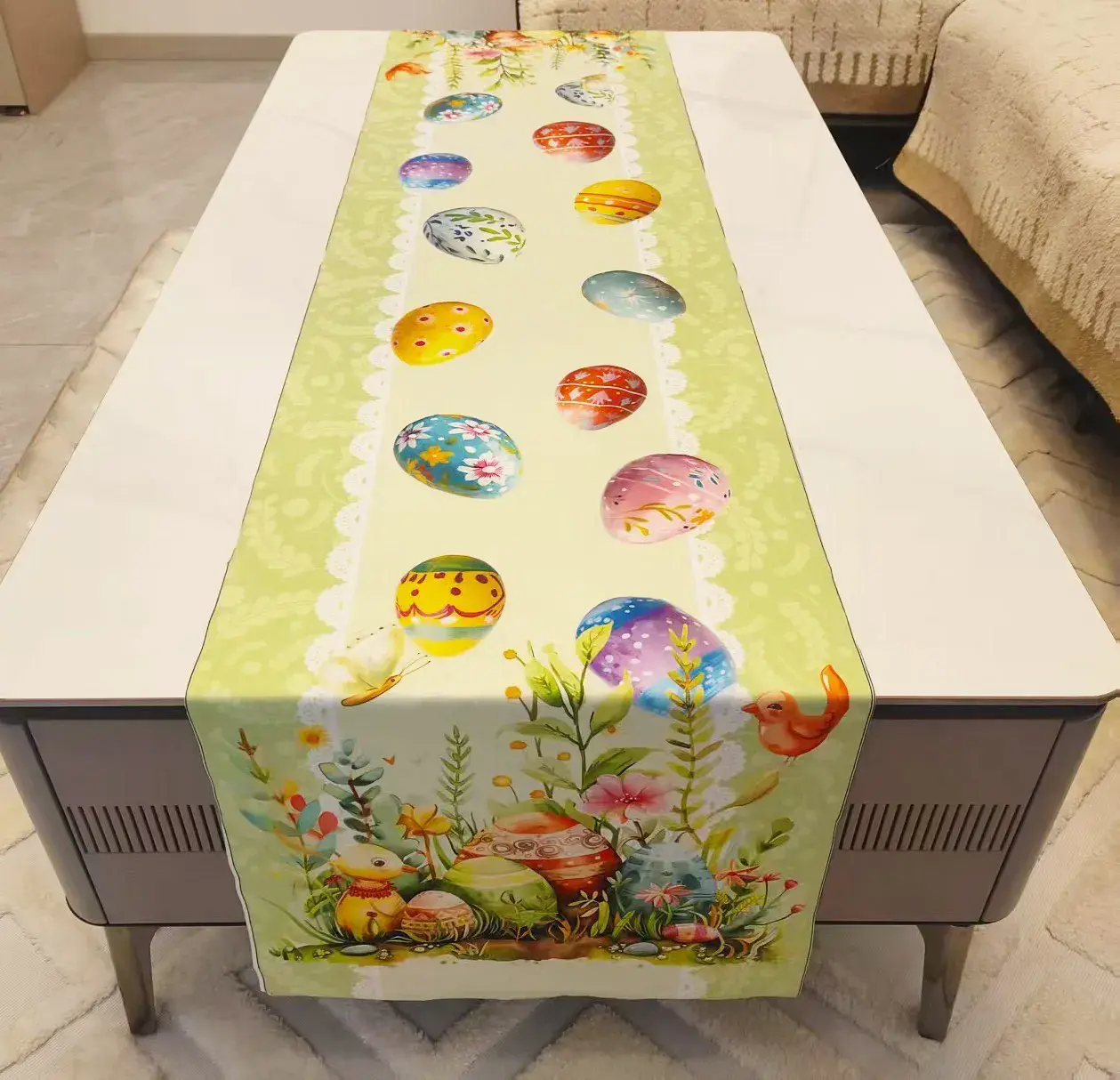 Bieżniki Wielkanocne 40/180 cm Zielone z Pisankami