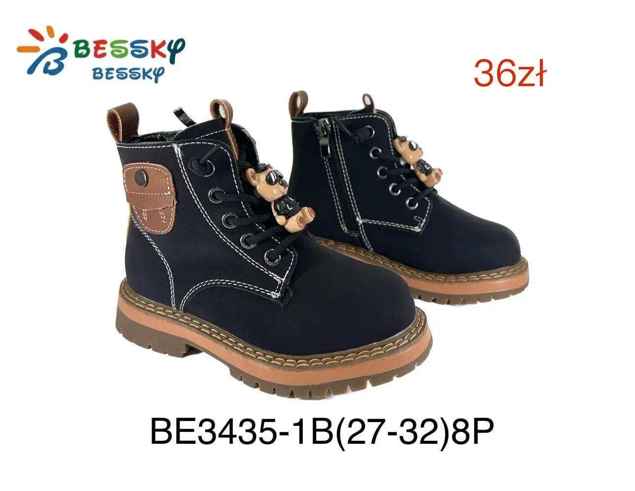 Botki dziewczęce Bessky BE3435-1B czarne z misiem, rozmiary