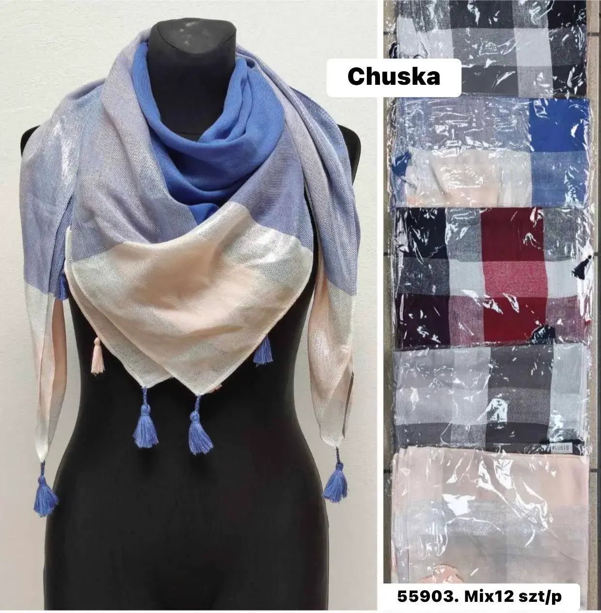 Chuska Damskie - Kwadratowe Chusty Mix 12 szt