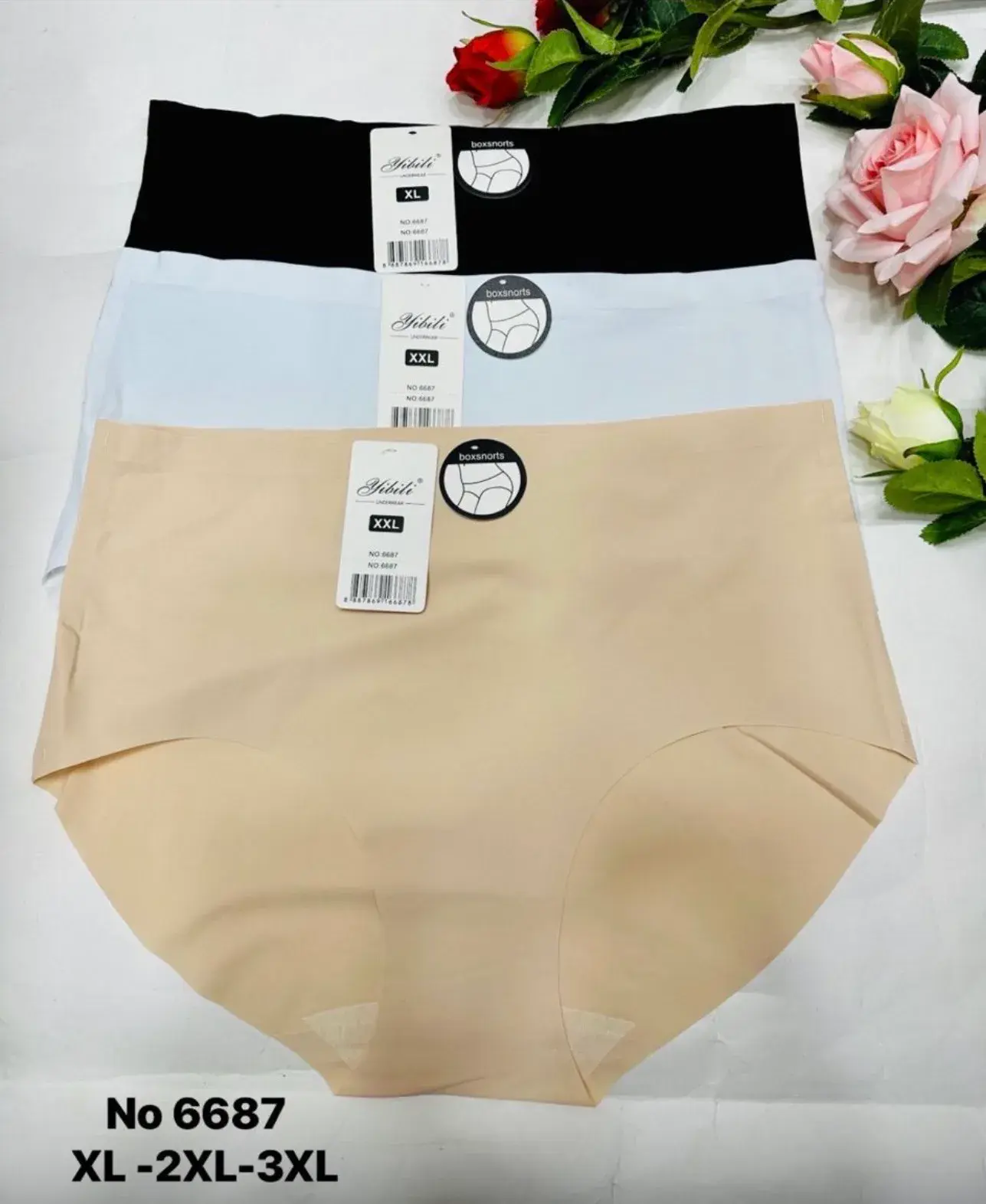 Majtki damskie bezszwowe XL-3XL, 3 szt. czarny/biały/beżowy