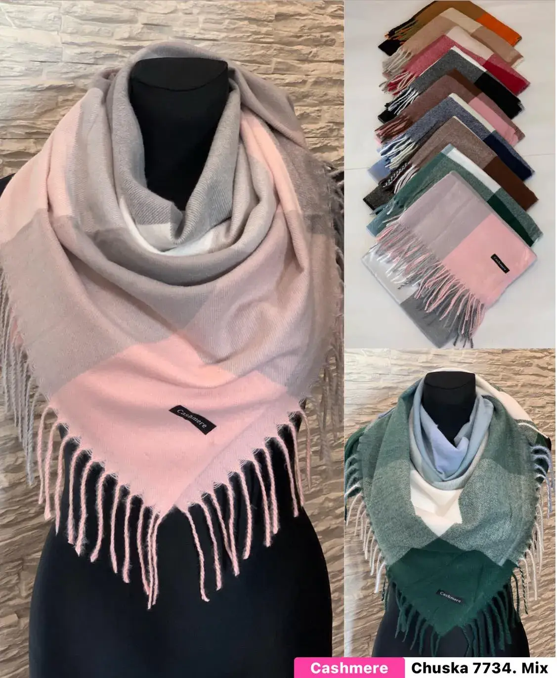 Szaliki damskie wzór kratka cashmere chusta 7734 Mix