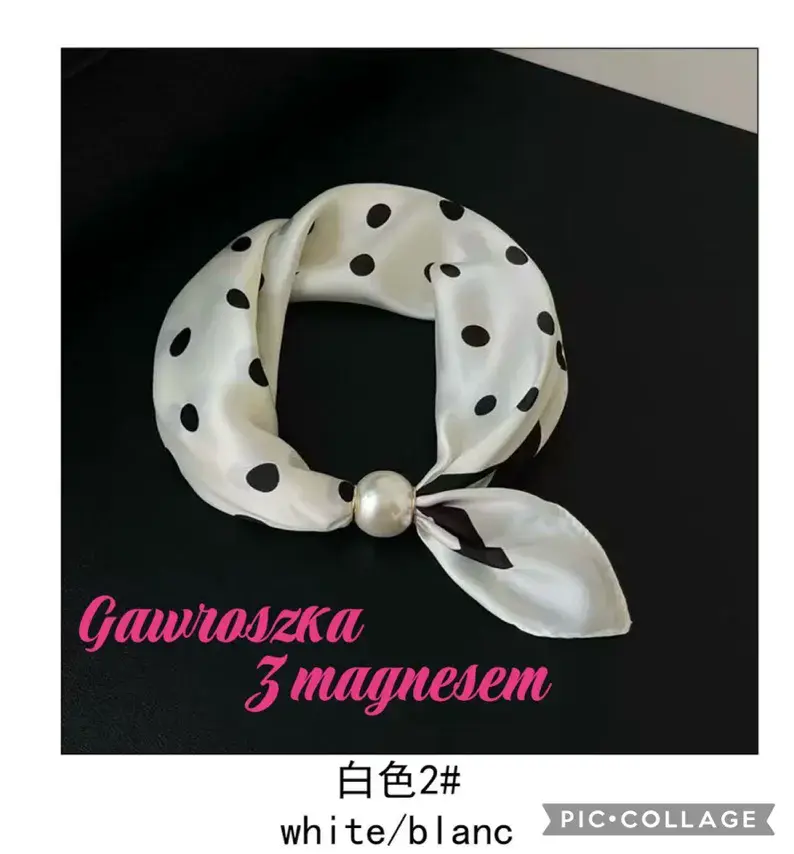 Chusta damska biała w czarne grochy z magnetem magnezu