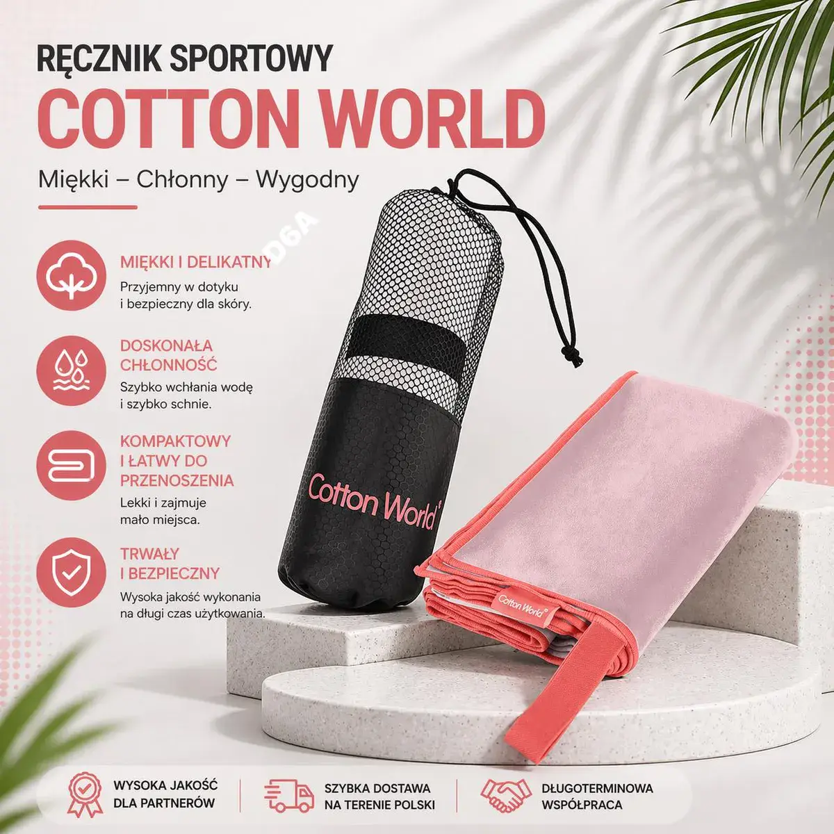 Ręcznik Sportowy Cotton World Różowy 100x180cm
