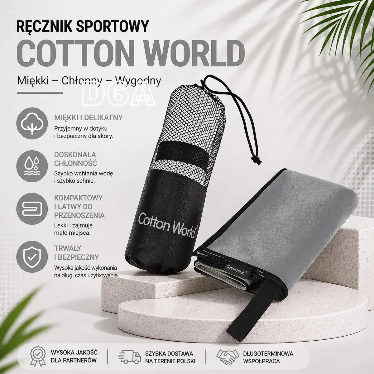 Ręcznik Sportowy Cotton World Szary 80x150cm