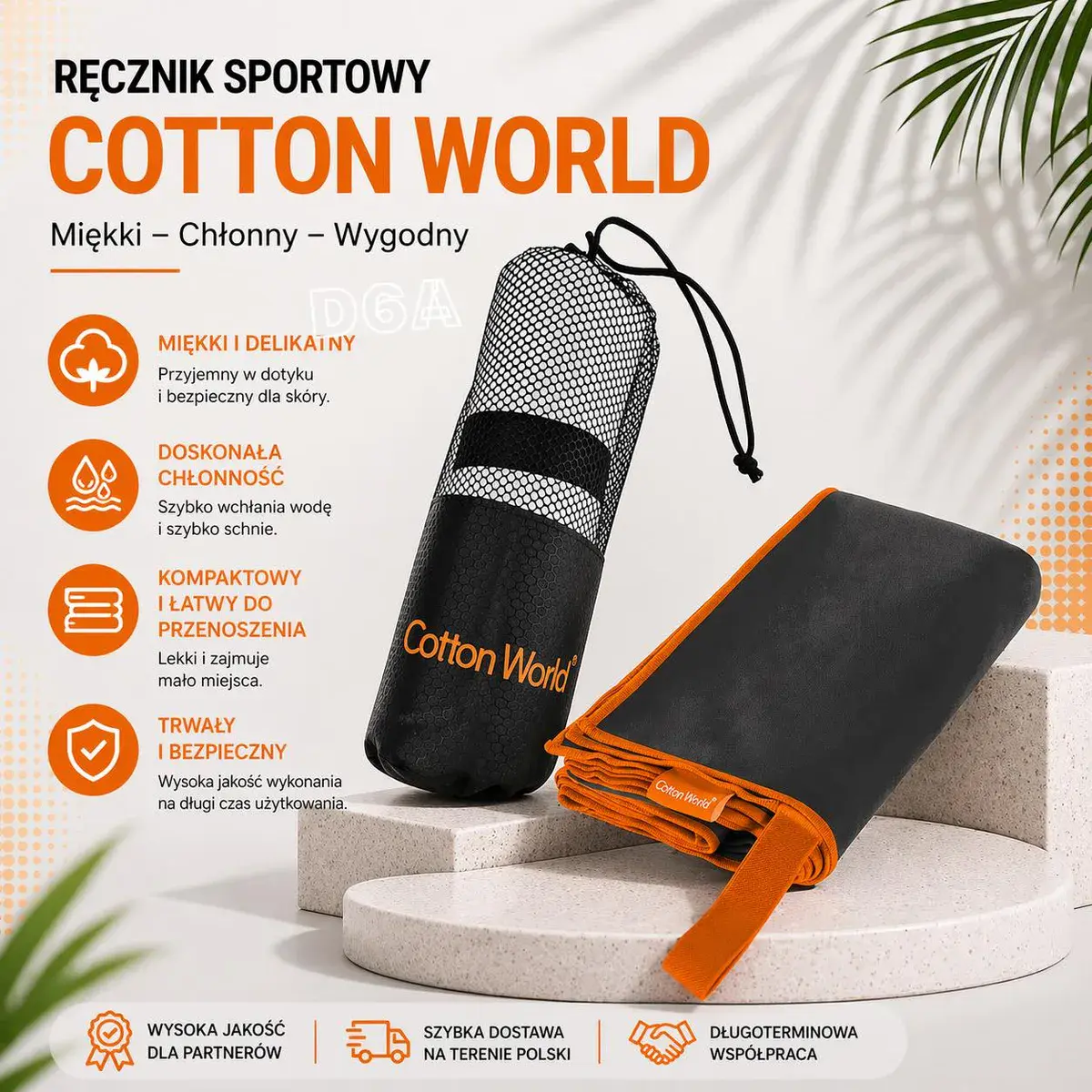 Ręcznik Sportowy Cotton World Czarny 100x180cm