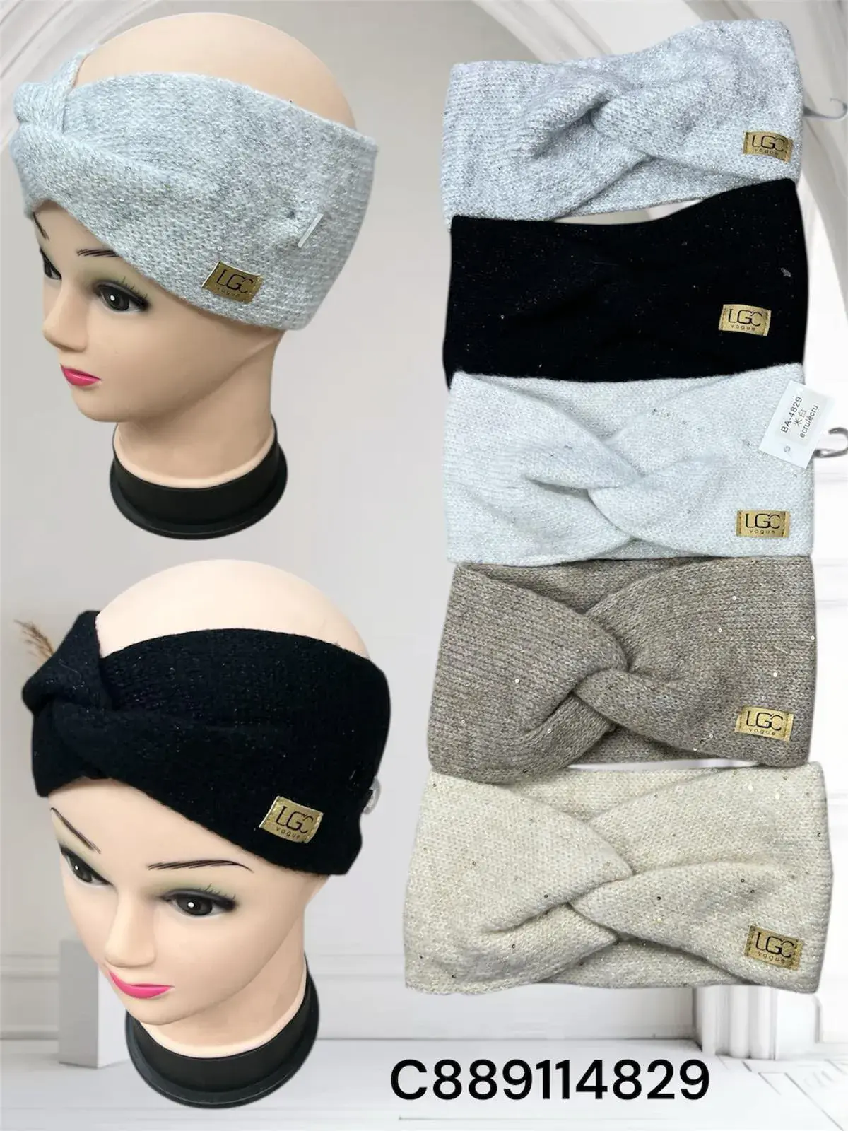 Opaski damskie twisted knit LG szary/czarny/beżowy