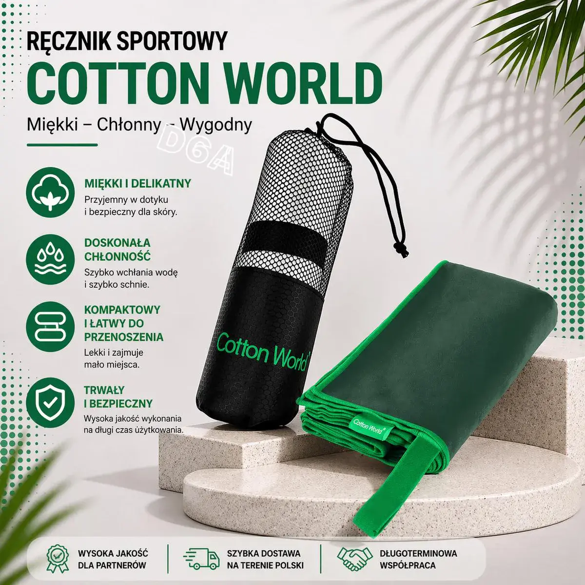 Ręcznik Sportowy Cotton World Zielony 80x150cm