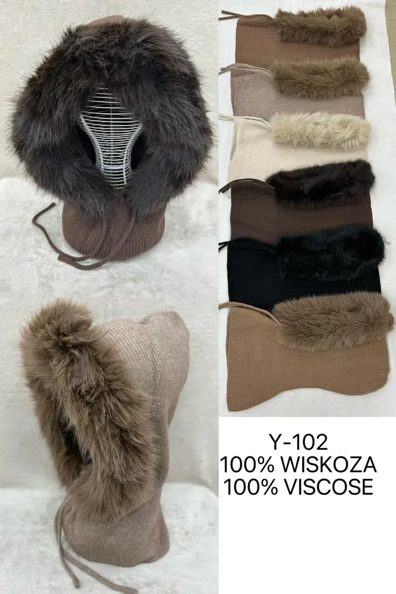 Czapka zimowa z futerkiem 100% wiskoza mix kolorów