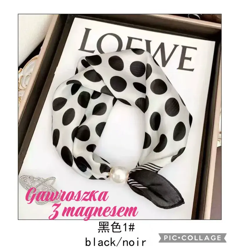 Chusta Damska z magnesem czarna w białe grochy